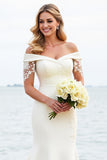 Ivory Off The Shoulder Mermaid Satin Lace Wedding Dress