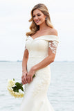 Ivory Off The Shoulder Mermaid Satin Lace Wedding Dress