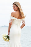 Ivory Off The Shoulder Mermaid Satin Lace Wedding Dress