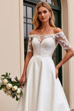 A Line Ivory Off The Shoulder Lace Aqqliqued Long Wedding Dress