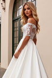 A Line Ivory Off The Shoulder Lace Aqqliqued Long Wedding Dress