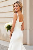 Ivory Square Neck Sleeveless Mermaid Satin Wedding Dress
