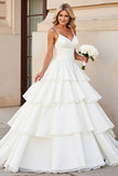 Ivory A Line Spaghetti Straps Tiered Wedding Dress