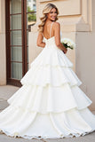 Ivory A Line Spaghetti Straps Tiered Wedding Dress