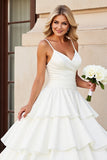 Ivory A Line Spaghetti Straps Tiered Wedding Dress