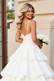 Ivory A Line Spaghetti Straps Tiered Wedding Dress