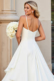 Ivory A Line V Neck Tiered Long Wedding Dress with Ruffles
