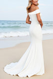 White Off the Shoulder Lace Mermaid Wedding Dress