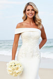 White Off the Shoulder Lace Mermaid Wedding Dress