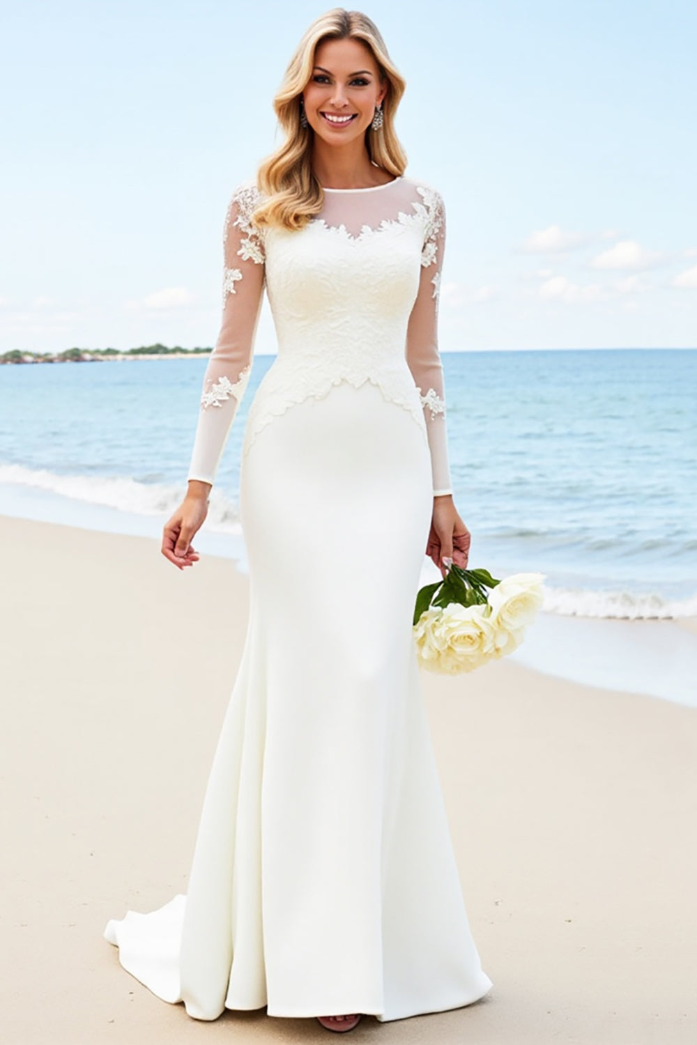 Lace Ivory Mermaid Illusion Long Sleeve Wedding Dress