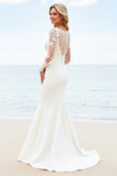 Lace Ivory Mermaid Illusion Long Sleeve Wedding Dress