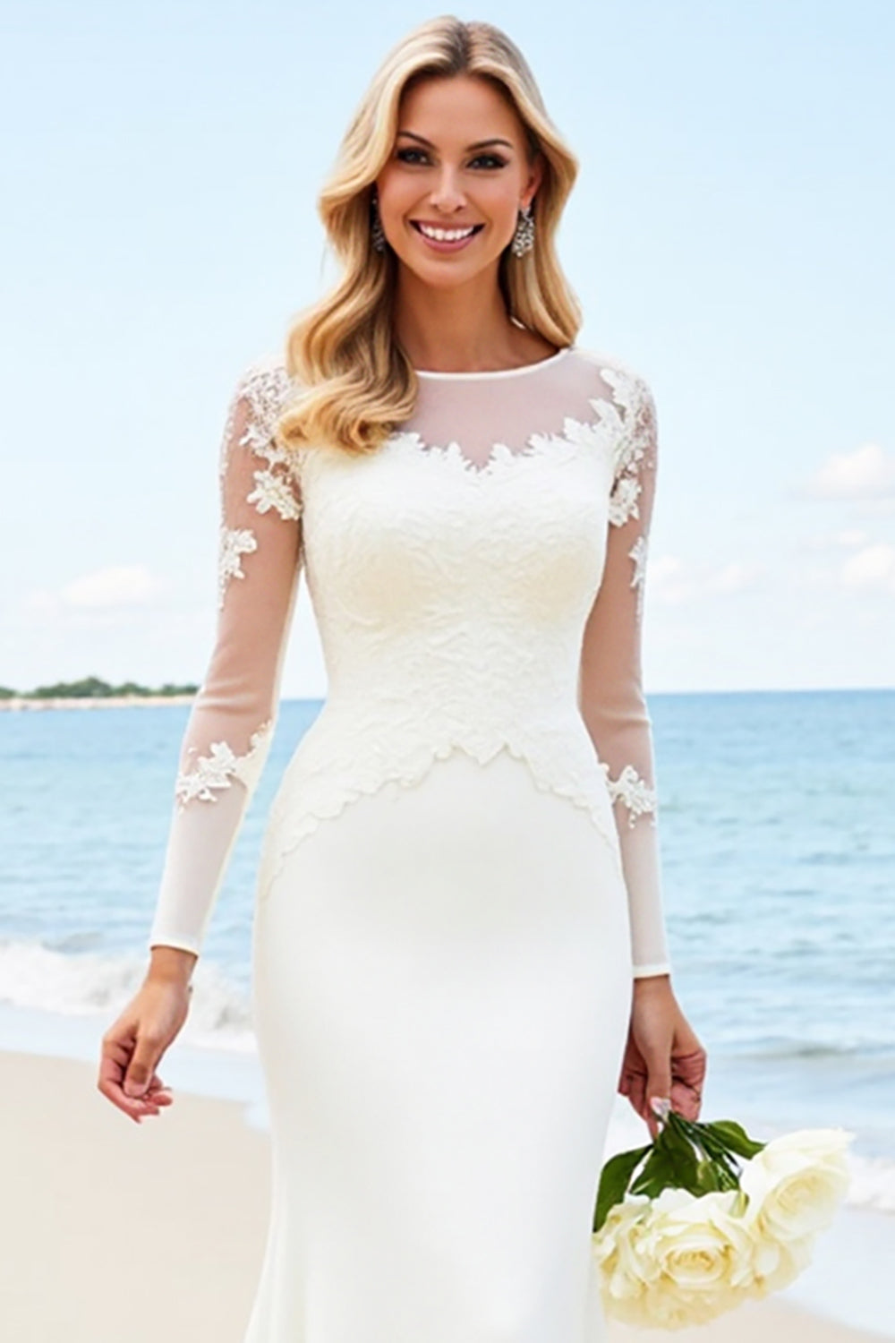 Lace Ivory Mermaid Illusion Long Sleeve Wedding Dress