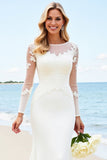 Lace Ivory Mermaid Illusion Long Sleeve Wedding Dress