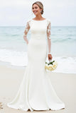 Graceful Ivory Lace Mermaid Wedding Dress with Long Sleeves