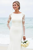 Graceful Ivory Lace Mermaid Wedding Dress with Long Sleeves