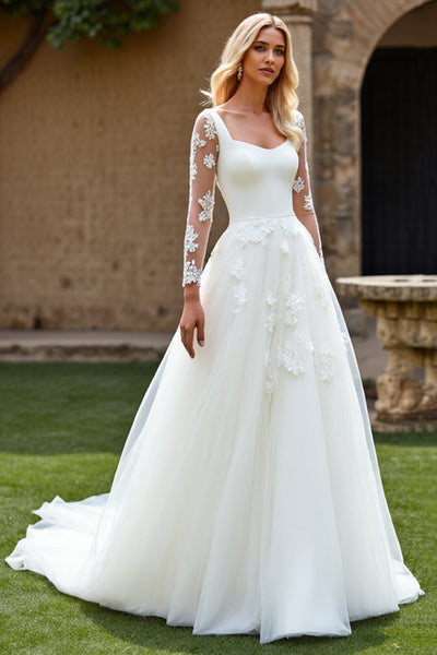 Beautiful Long Ivory A-line Halter Beading Sleeveless Wedding Dress With Slit