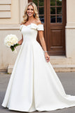 Ivory A Line Off The Shoulder Long Wedding Dress