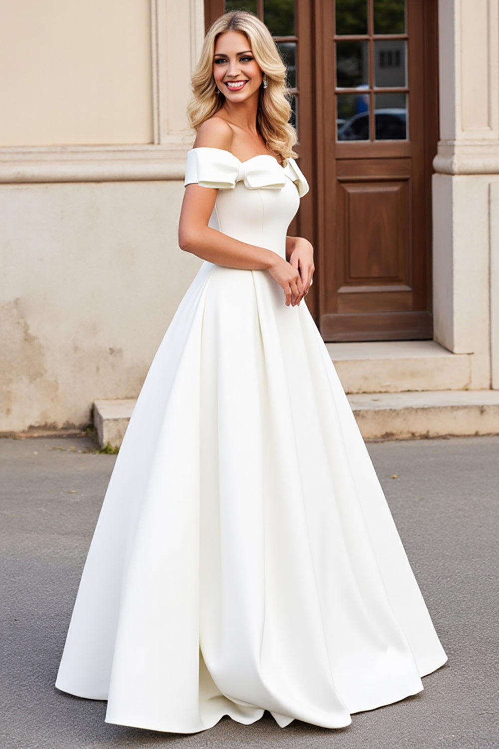 Ivory A Line Off The Shoulder Long Wedding Dress