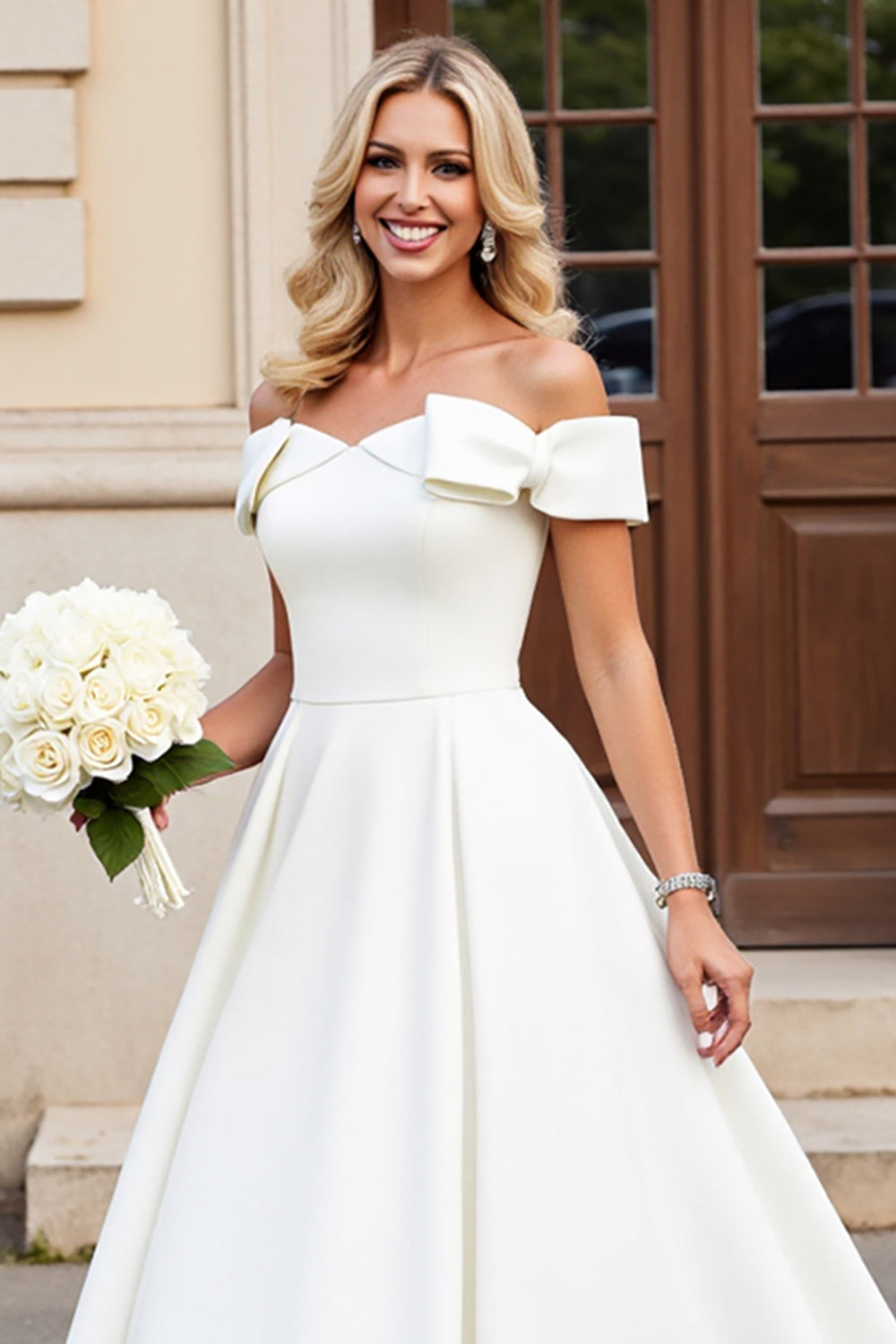 Ivory A Line Off The Shoulder Long Wedding Dress