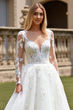 Lace Tulle Ivory A Line Appliques Spaghetti Straps Wedding Dress