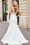 Ivory V-Neck Lace Satin Mermaid Wedding Dress