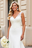 Ivory V-Neck Lace Satin Mermaid Wedding Dress