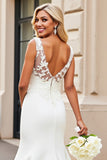 Ivory V-Neck Lace Satin Mermaid Wedding Dress