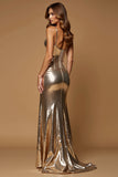 Mermaid Metallic Gold Prom Dress with Slit