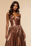 Brown Sweetheart A Line Long Prom Dress With Slit