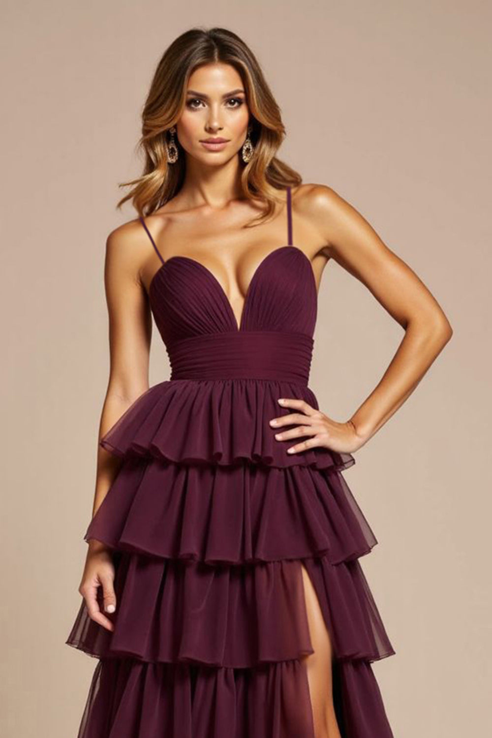 Purple A Line Tulle Long Prom Dress With Ruffles