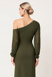 Olive One Shoulder Long Sleeve Bridesmaid Dress