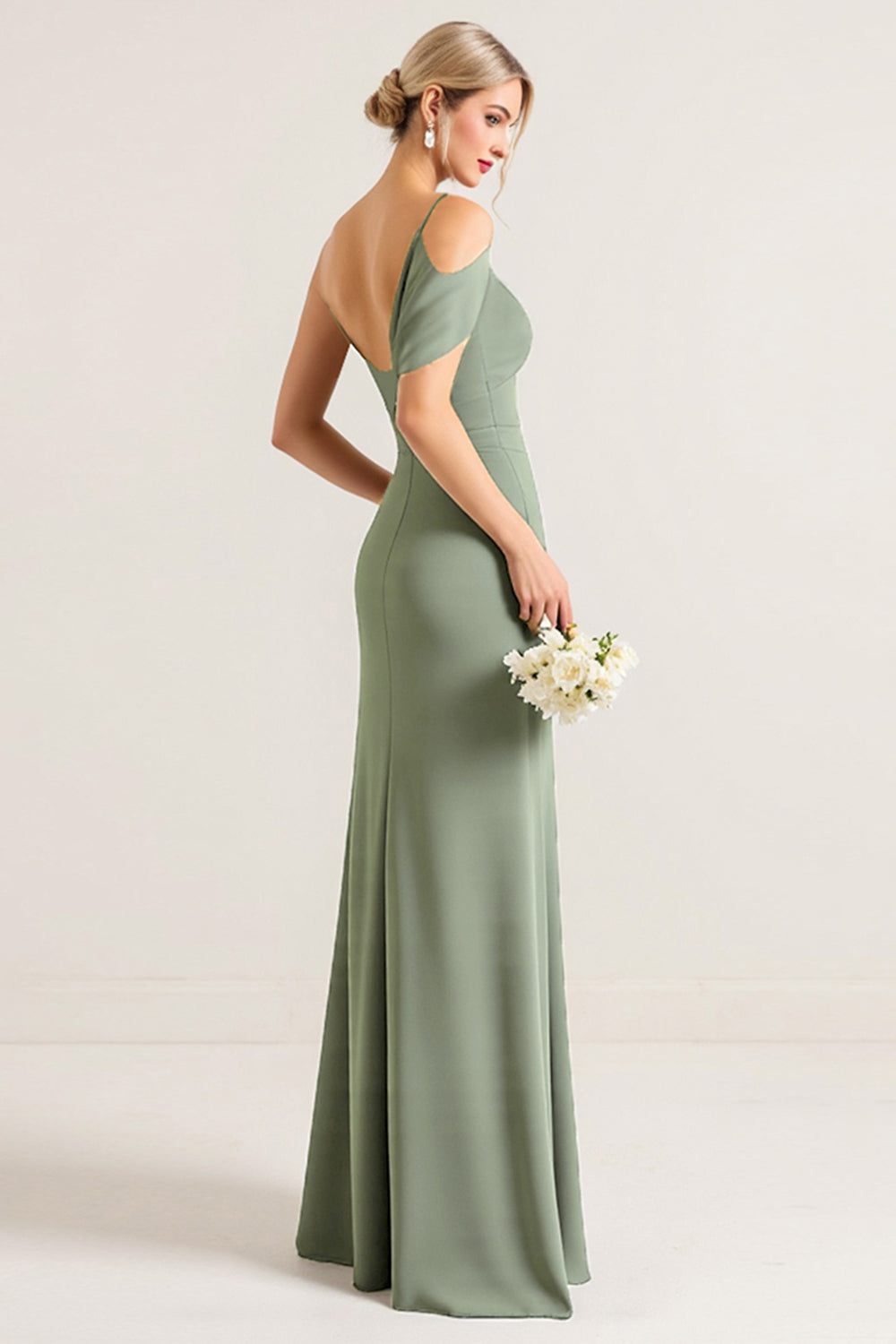 One Shoulder Sheath Long Olive Green Bridesmaid Dress