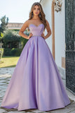 Lilac Beaded A Line Strapless Prom Dress