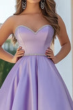 Lilac Beaded A Line Strapless Prom Dress