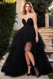 Strapless Polka Dot Tulle Plus Size Black Prom Dress