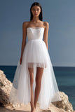 White A Line Strapless Tulle Wedding Dress