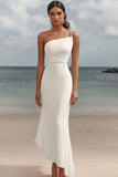 One Shoulder White Asymmetrical Engagement Dress