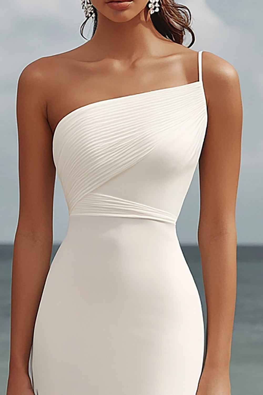 One Shoulder White Asymmetrical Engagement Dress