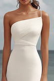 One Shoulder White Asymmetrical Engagement Dress