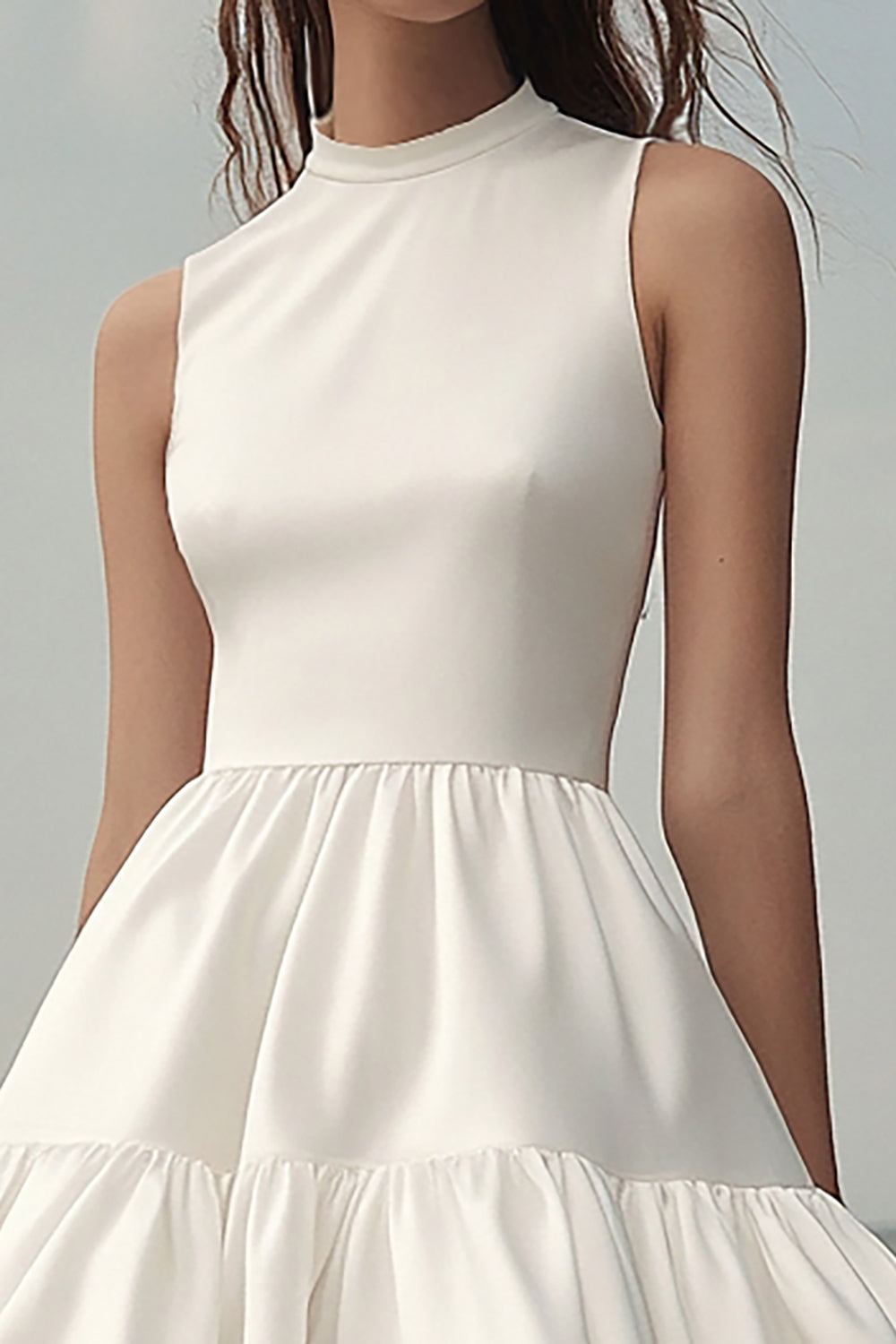 White A Line High Neck Ruffled Mini Dress