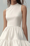 White A Line High Neck Ruffled Mini Dress