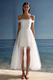Off The Shoulder White Tulle A Line Graduation Dress