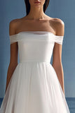 Off The Shoulder White Tulle A Line Graduation Dress