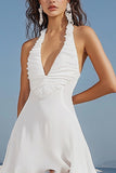 White Asymmetrical V-Neck Mini Dress