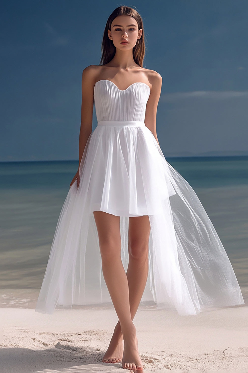 White Sweetheart Asymmetrical A Line Graduation Dress