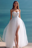 White A Line Sweetheart Wedding Dress With Slit