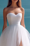 White A Line Sweetheart Wedding Dress With Slit