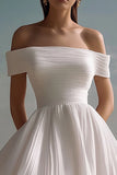 Off The Shoulder A Line Chiffon White Graduation Dress