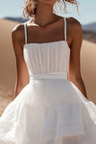 White Ruffled Spaghetti Straps Mini Dress
