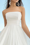 White A Line Pleated Strapless Graduation Dress